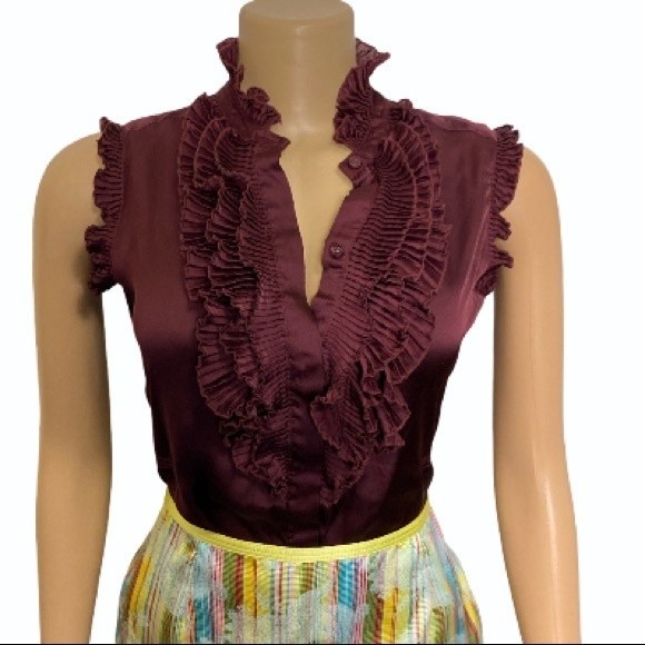 Converse One Star Peplum Top burgundy sleeveless ruffles standing collar size XS - Picture 3 of 11